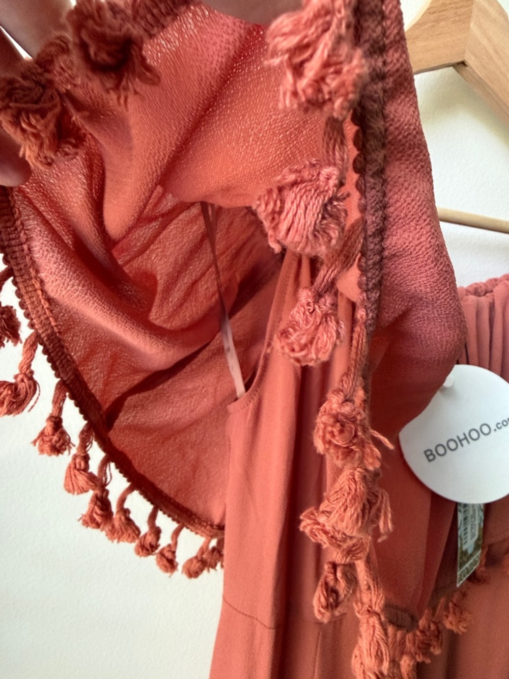 Boohoo Rust Off-Shoulder Tassel Maxi Dress - Picture 4 of 7